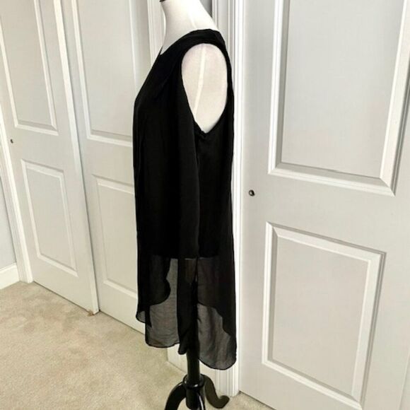 Elena Wang Black Sheer Layered Long Top Size Large - Picture 2 of 4